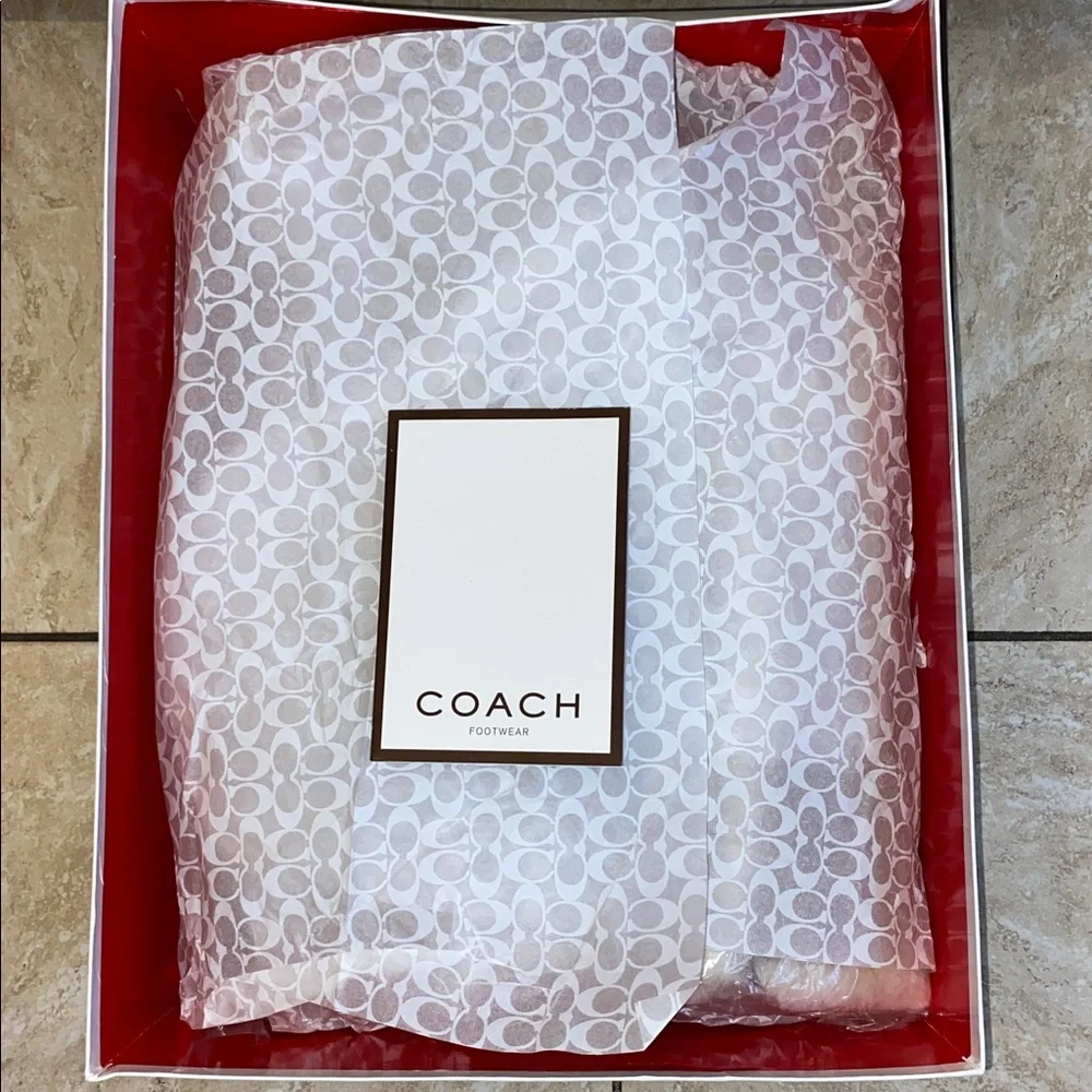 COACH Jordana Suede Shearling Trim Wedge Boots in Tan & Beige in Size 7 - Picture 14 of 15